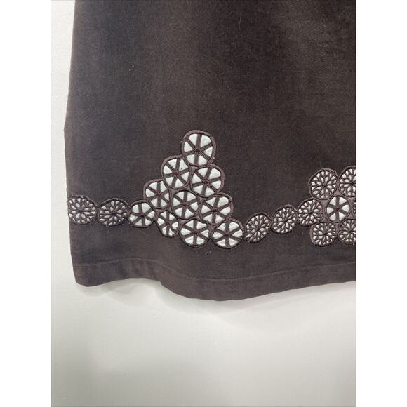 Anthropologie Odille Women Flare Skirt Brown Suede Cut Out‎ Detail Size 6 Preppy - Picture 8 of 13